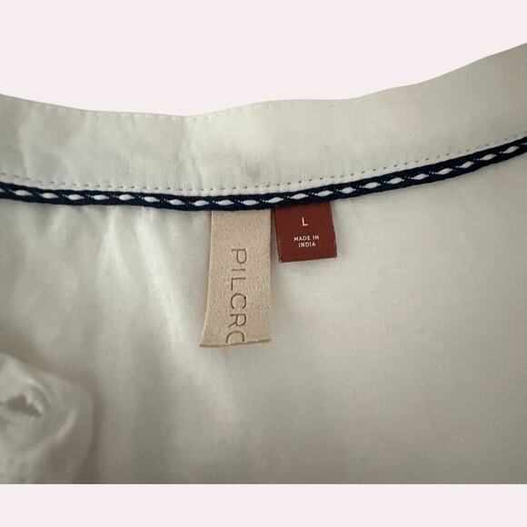 Anthropologie Pilcro White Pleated Shoulder Oversize Popover Blouse (L) - Picture 9 of 12